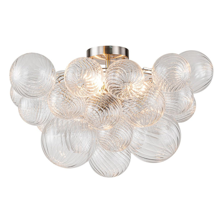 Farmhouze Light-Glam 3-Light Swirled Glass Globe Bubble Flush Mount Chandelier-Chandelier-3-Light-Nickel