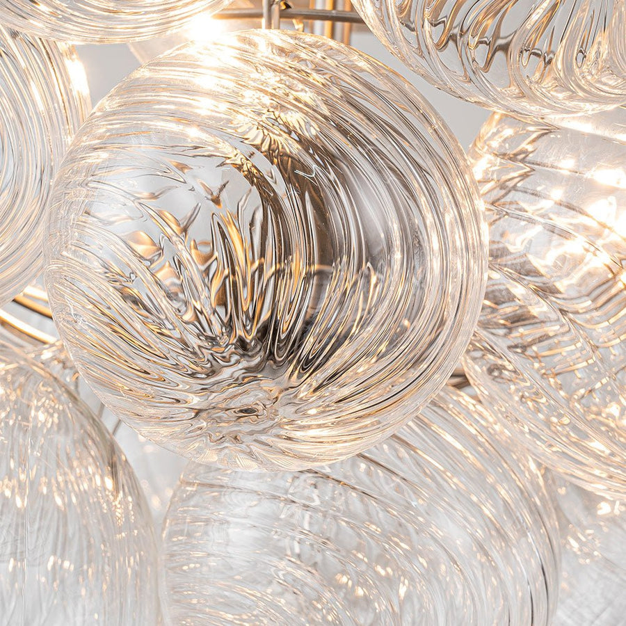 Farmhouze Light-Glam 3-Light Swirled Glass Globe Bubble Flush Mount Chandelier-Chandelier-3-Light-Nickel