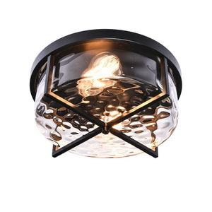 Farmhouze Light-Hammered Glass Metal Black Flush Mount-Ceiling Light--