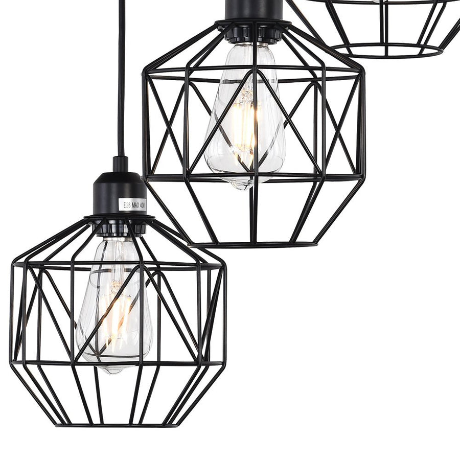 Farmhouze Light-Industrial 3-Light Geometric Metal Cage Pendant-Pendant-Black-