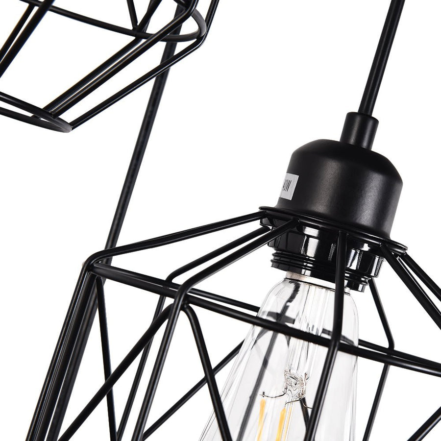Farmhouze Light-Industrial 3-Light Geometric Metal Cage Pendant-Pendant-Black-