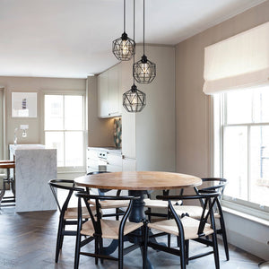 Farmhouze Light-Industrial 3-Light Geometric Metal Cage Pendant-Pendant-Black-