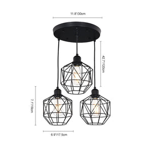 Farmhouze Light-Industrial 3-Light Geometric Metal Cage Pendant-Pendant-Black-