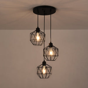 Farmhouze Light-Industrial 3-Light Geometric Metal Cage Pendant-Pendant-Black-