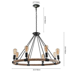 Farmhouze Light-Industrial Retro Hemp Rope Pendant Light-Chandelier-8 bulbs-