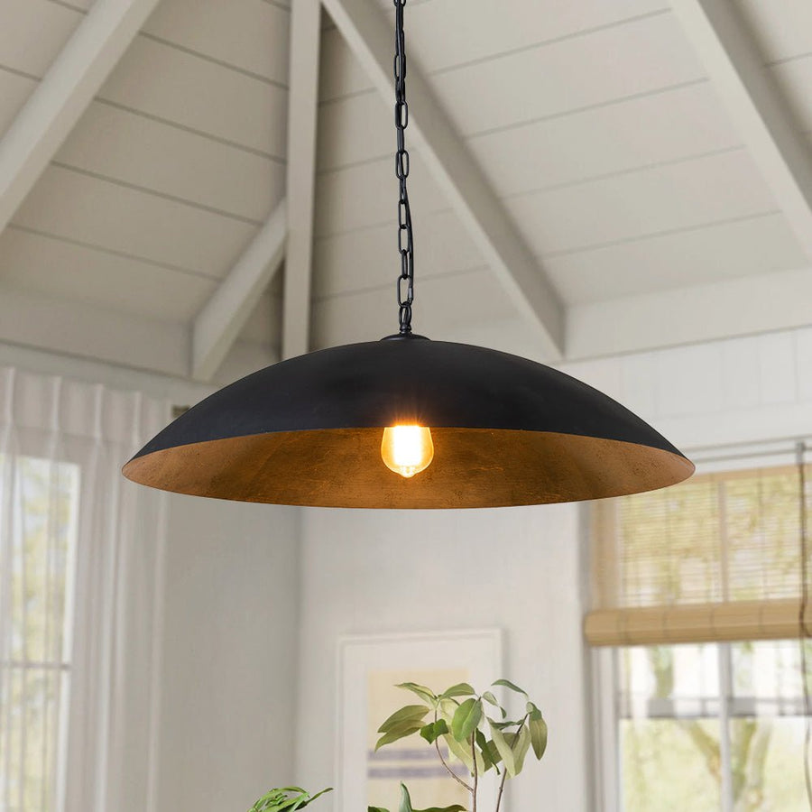 Farmhouze Light-Industrial Saucer Oversized Dome Pendant Light-Chandelier-Black-