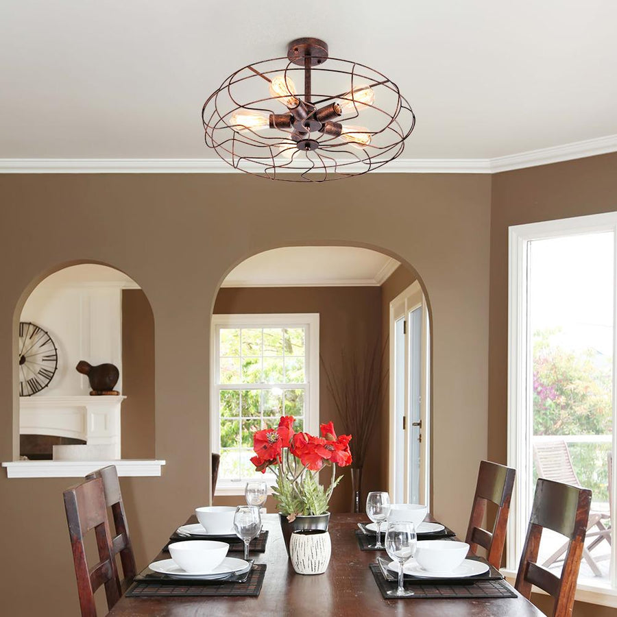 Industrial Cage Semi Flush Mount| Farmhouze Light, Metal Cage