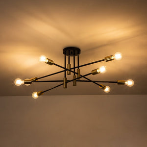 Farmhouze Light-Linear Sputnik Semi Flush Mount Ceiling Light-Ceiling Light-Black+Brass-6-Light