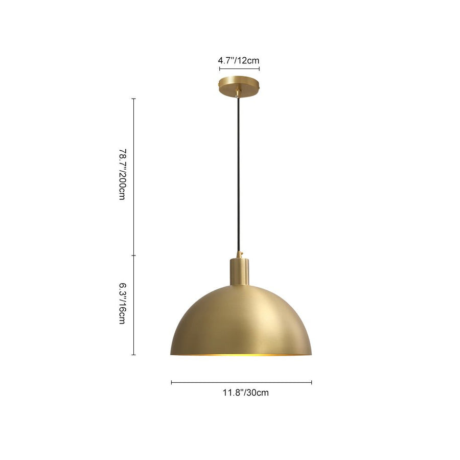 Mid-Century Single Light Brass Dome Pendant  Farmhouze Light, Brass Pendant  Light, Mid-Century Pendant Light, Single Pendant Light