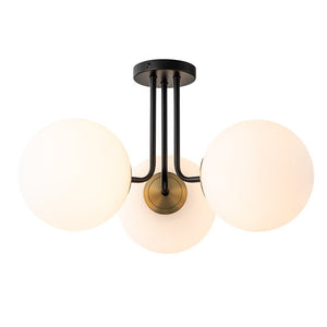 Farmhouze Light-Modern 3-Light Glass Globe Semi Flush Ceiling Light-Ceiling Light-Black Brass + Clear Glass-