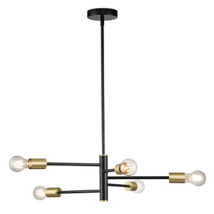 Farmhouze Light-Modern 5-Light Metal Sputnik Linear Chandelier-Chandelier-Black+Brass-