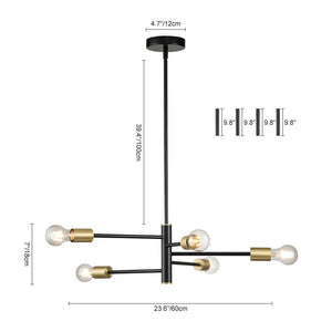Farmhouze Light-Modern 5-Light Metal Sputnik Linear Chandelier-Chandelier-Gold-