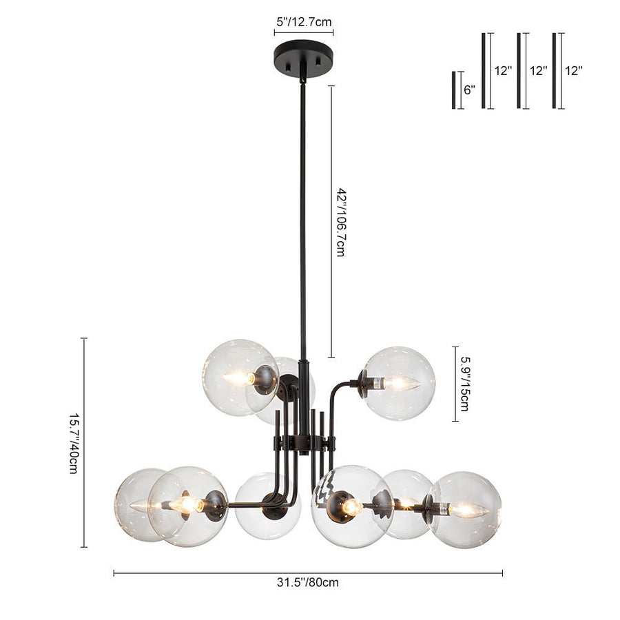 Farmhouze Light-Modern 9-Light Glass Globe Sputnik Chandelier-Chandelier-Black + Brass-