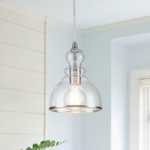 Farmhouze Light-Modern Farmhouse Seeded Glass 1-Light Kitchen Pendant Light-Pendant-1-Light-Nickel