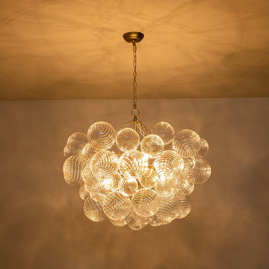 Farmhouze Light-Modern Luxe Swirled Glass Globe Bubble Chandelier-Chandelier-3-Light-Brass