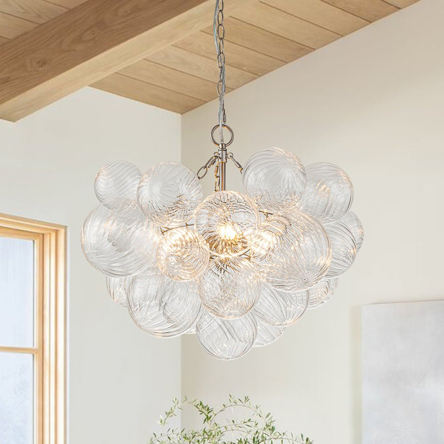 Farmhouze Light-Modern Luxe Swirled Glass Globe Bubble Chandelier-Chandelier-3-Light-Nickel