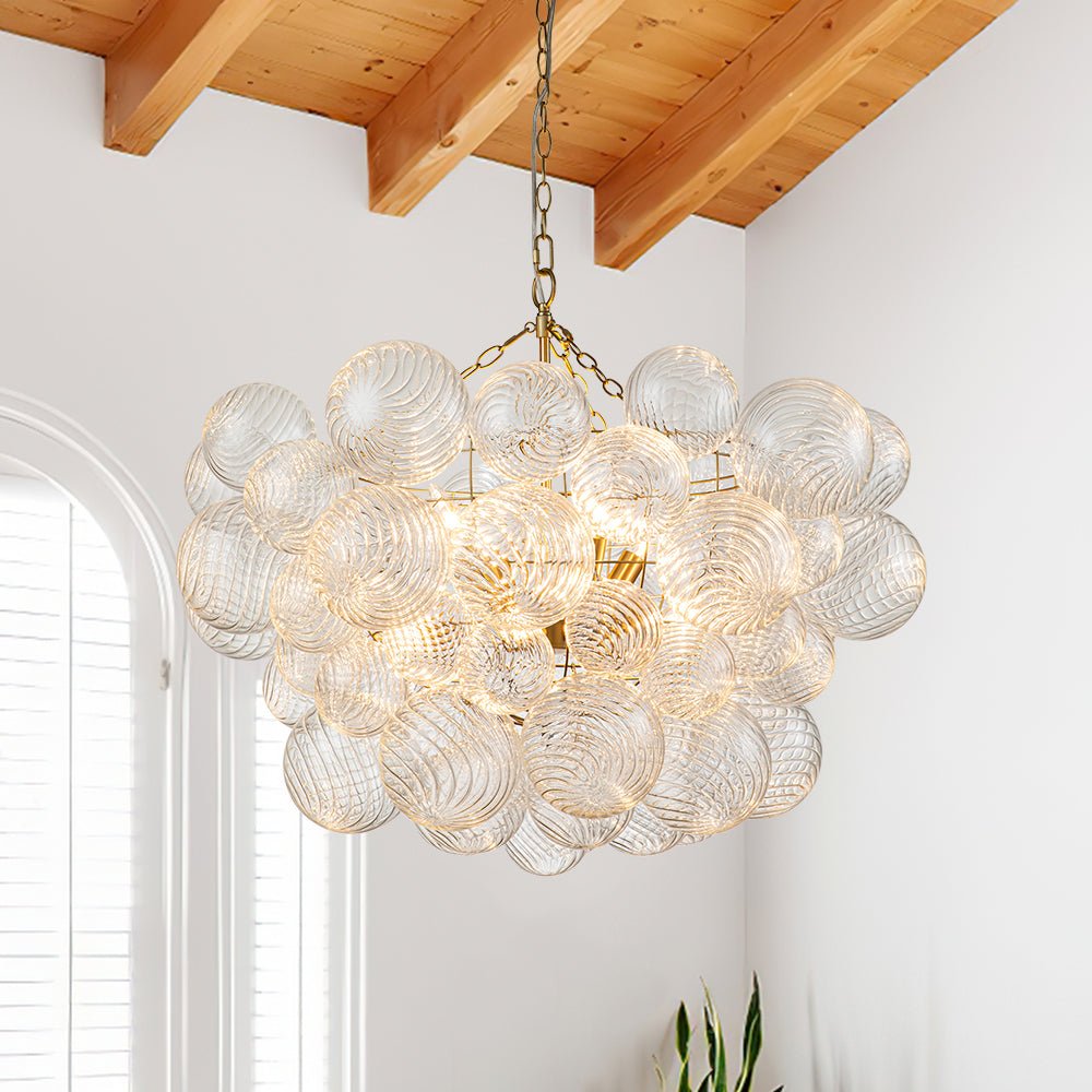 Modern Luxe Swirled Glass Chandelier Globe | Bubble Light Farmhouze
