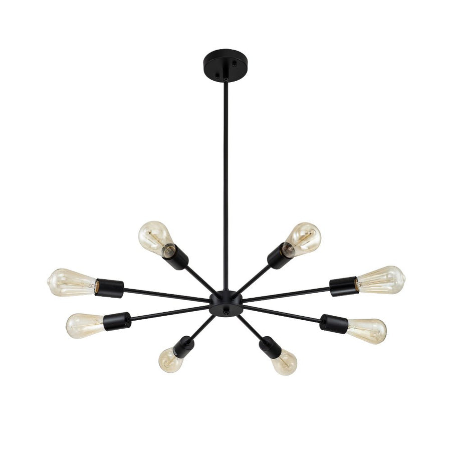 Farmhouze Light-Modern Mid-Century Linear Sputnik Pendant Light-Chandelier-Black-6-Light