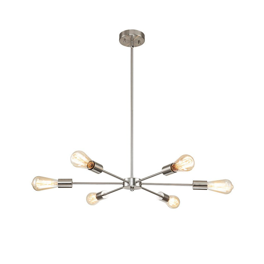 Farmhouze Light-Modern Mid-Century Linear Sputnik Pendant Light-Chandelier-Black+Brass-6-Light