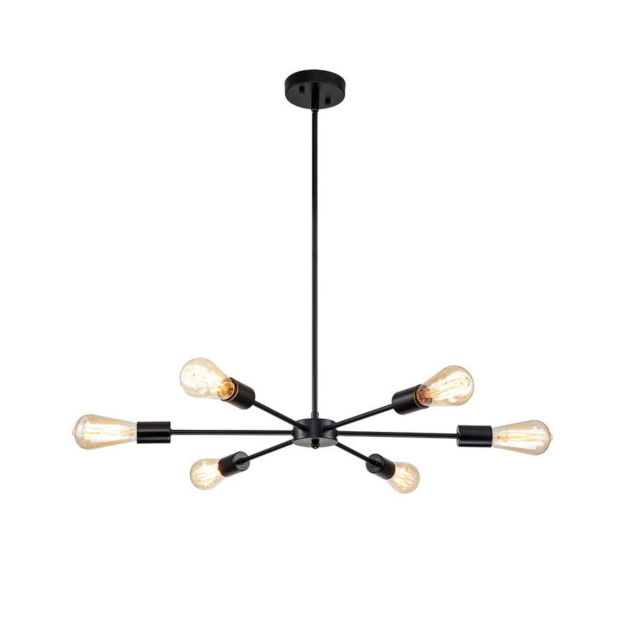 Farmhouze Light-Modern Mid-Century Linear Sputnik Pendant Light-Chandelier-Black+Brass-8-Light