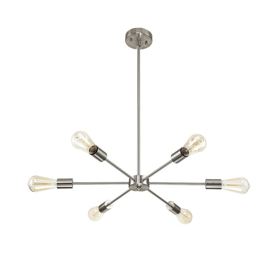 Farmhouze Light-Modern Mid-Century Linear Sputnik Pendant Light-Chandelier-Nickel-6-Light