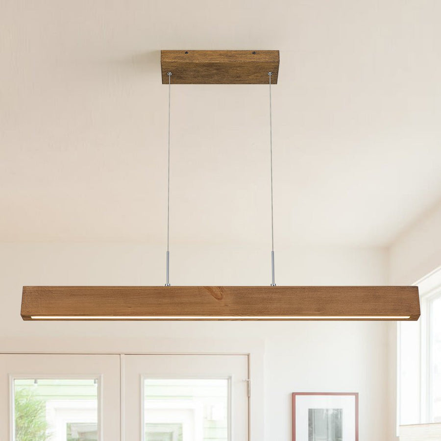 Farmhouze Light-Rustic Linear Wood Dimmable LED Kitchen Island Pendant -Chandelier-Pine-