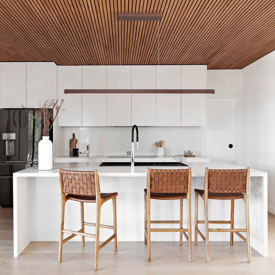 Farmhouze Light-Rustic Linear Wood Dimmable LED Kitchen Island Pendant -Chandelier-Walnut-