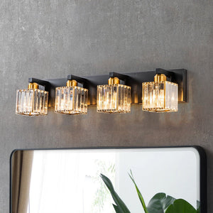 Farmhouze Light-Square Crystal Shade Vanity Wall Sconce-Wall Sconce-4-Light-Black + Gold
