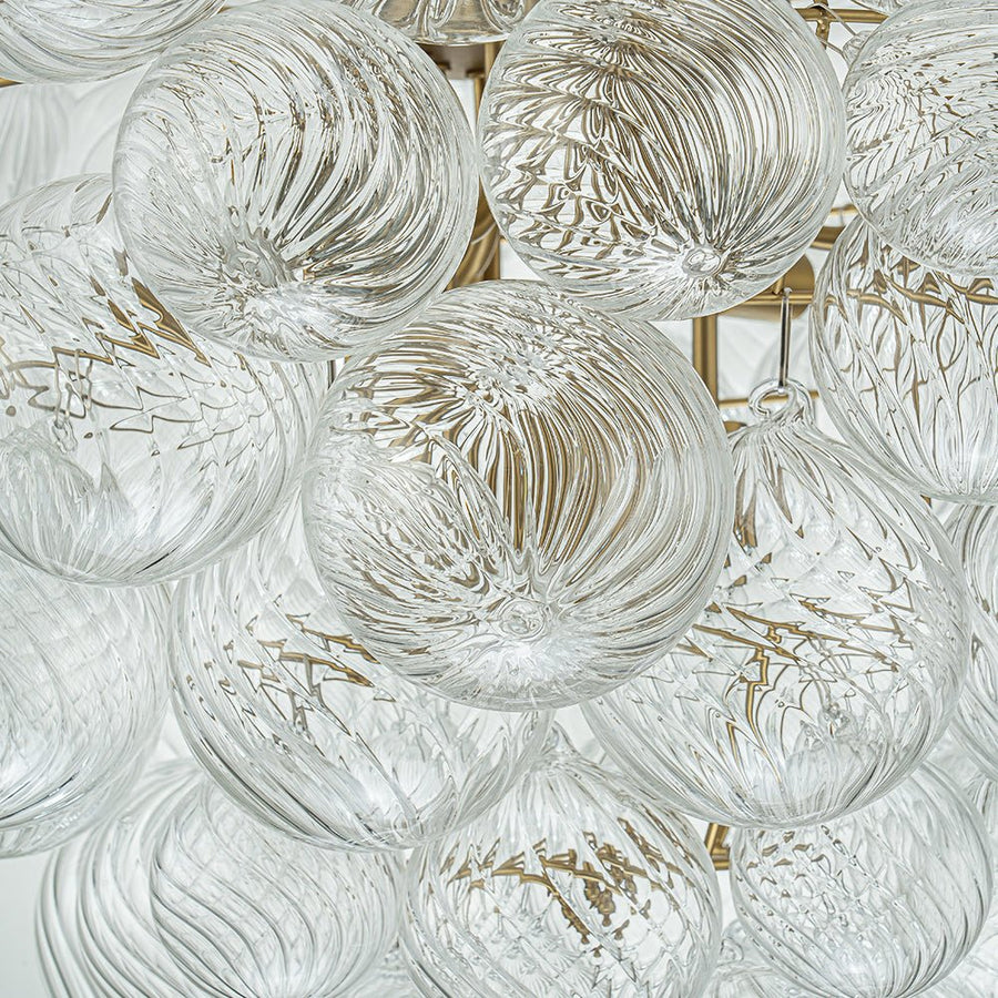 Farmhouze Light-Swirled Glass Globe Brass Cluster Bubble Chandelier-Chandelier-Brass-