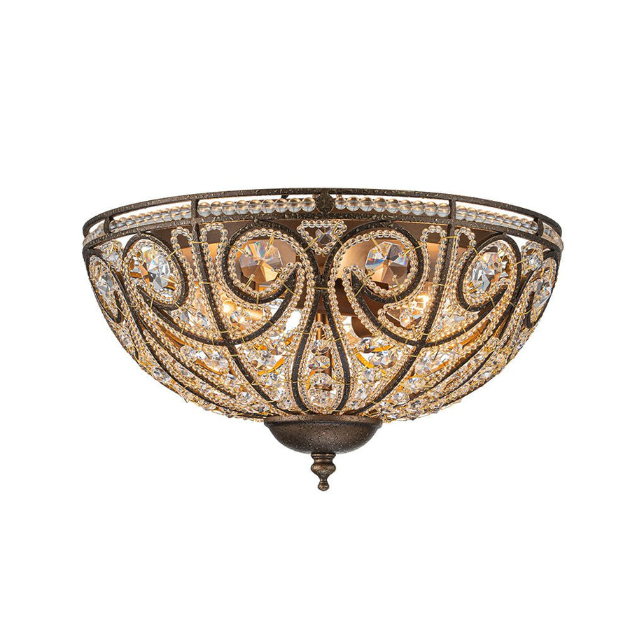Farmhouze Light-Vintage Bronze Crystal Bowl Flush Mount Ceiling Light-Ceiling Light-Bronze-