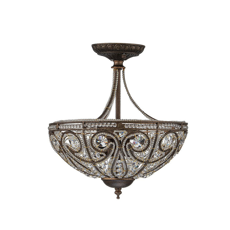 Farmhouze Light-Vintage Bronze Crystal Bowl Semi Flush Ceiling Light-Ceiling Light-Bronze-