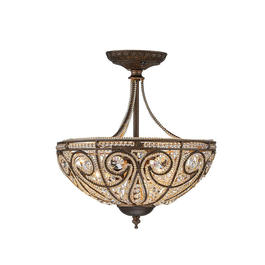 Farmhouze Light-Vintage Bronze Crystal Bowl Semi Flush Ceiling Light-Ceiling Light-Bronze-