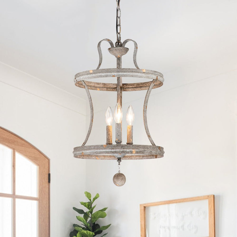 Farmhouze Light-Vintage Distressed 3-Light Metal Lantern Pendant Light-Chandelier-Rusty-