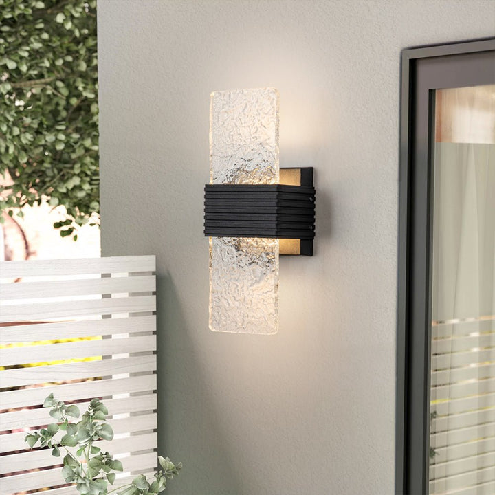 Farmhouze Light-Water Ripple Panel Outdoor LED Wall Light-Wall Sconce-Black-