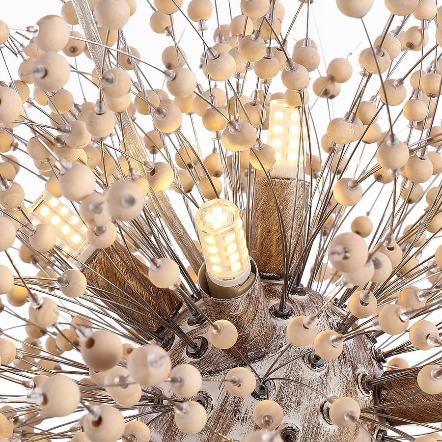 Farmhouze Light-Wood Beaded Dandelion Pendant Light-Chandelier-9-light-