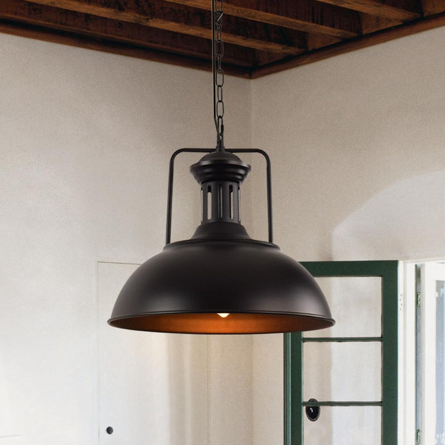 Farmhouze Lighting-Industrial Single Dome Pendant Light-Pendant-Black-