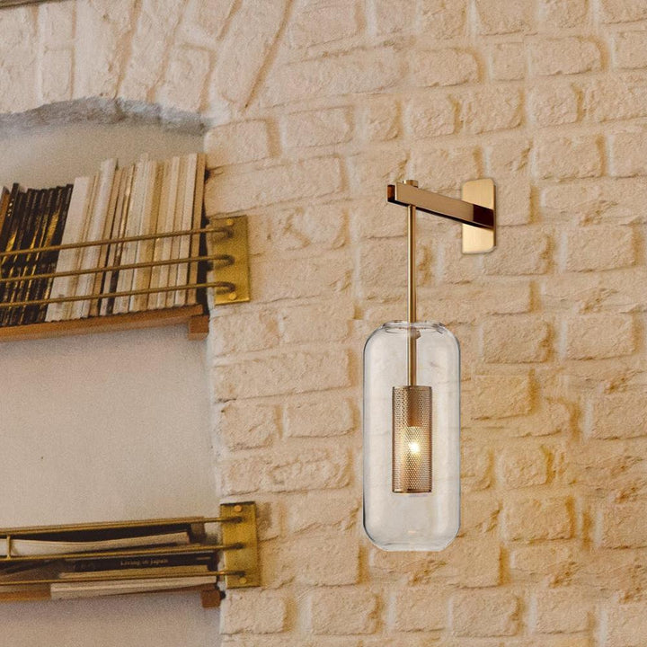 Farmhouze Lighting-Mid Century Gold Cylinder Glass Wall Sconce-Wall Sconce-Black-