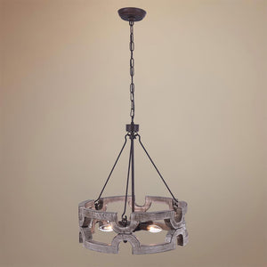 Farmhouze Lighting-Rustic Wood Drum Pendant Light-Pendant-6 bulbs-